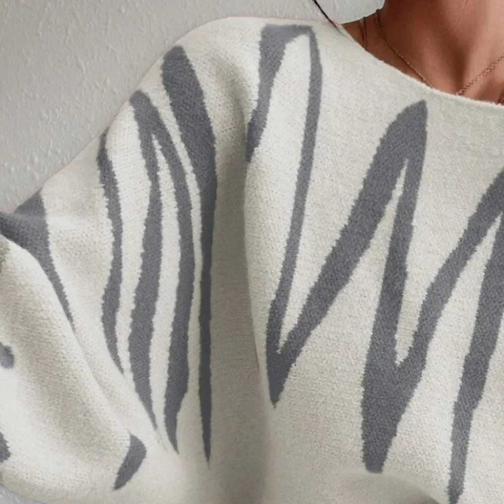 graphic scribble pattern lantern sleeve sweater fun - Picture 7 of 7
